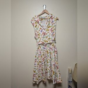 Miss Lulo Vegetable Print Belted Dress White Multicolor Size 3X